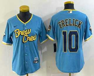 Women%27s Milwaukee Brewers #10 Sal Frelick Blue 2022 City Connect Cool Base Stitched Jersey